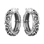 925 Sterling Silver Blue Iris Flower Hoop Earrings Anniversary Jewellery Gift
