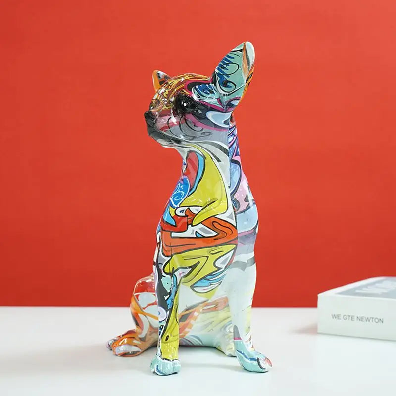 Resin Graffiti Chihuahua Dog Sculpture Animal Statue Pop Art Home Living Room Shelf