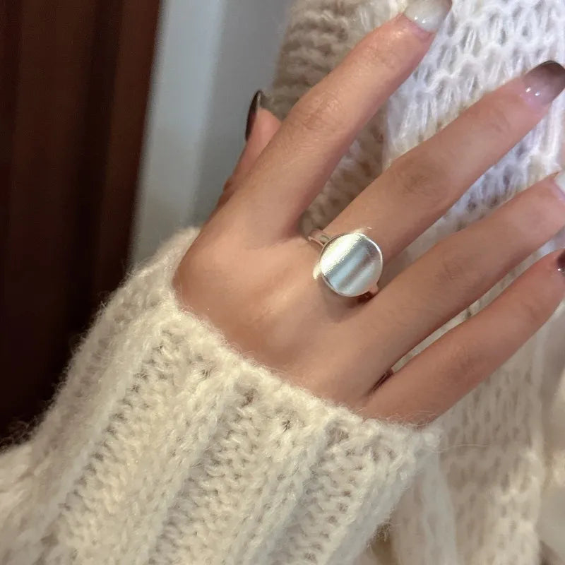 925 Sterling Silver Geometry Sanding Adjustable Rings For Women Elegant Wedding Luxury Jewelry Accessories Argent 925