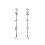 French Design Gold Colour Long Chain Flower Dangle Earrings Zircon