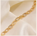 Pave Cubic Zirconia Chain Bracelet for Women, Simple Gold Plated Dainty Jewelry Gift