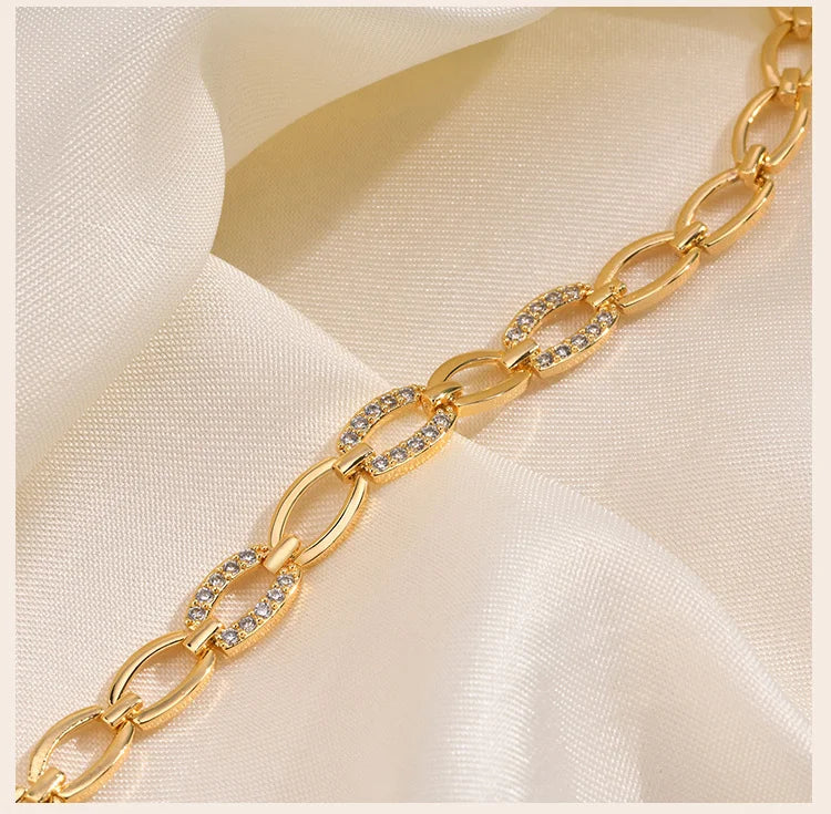 Pave Cubic Zirconia Chain Bracelet for Women, Simple Gold Plated Dainty Jewelry Gift