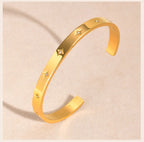 Open Adjustable Star Starburst Cuff Bangle Bracelet for Women Stainless Steel Cubic Zirconia Inlay Charm Layered Jewelry