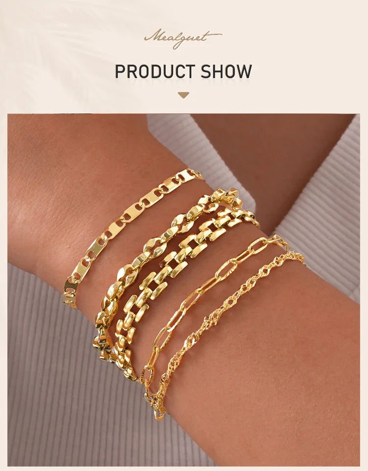 Gold Color Link Bracelet, Layering Bracelets for Women ,Stainless Steel Chain Adjustable Waterproof Jewelry