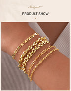 Gold Color Link Bracelet, Layering Bracelets for Women ,Stainless Steel Chain Adjustable Waterproof Jewelry