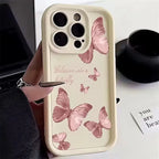 Pink Butterfly Silicone Case for iPhone 17 16 15 14 13 12 11 Pro Max Plus