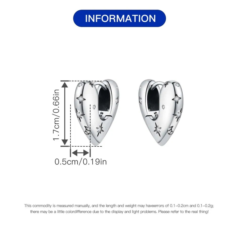 925 Sterling Silver Star Moon Heart Shape Versatile Hoop Earrings Fine Gift