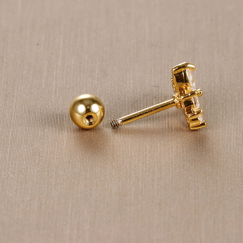 Vintage Gold Plated Stainless Steel Butterfly Studs Snowflake Zircon