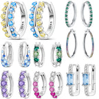 925 Sterling Silver Sparkling Blue Yellow Zircon Hoop Earrings Jewellery Gift