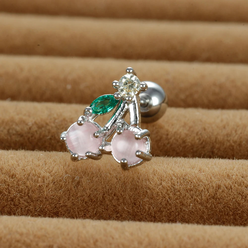12 Styles Crystal Zircon Mini Fruit Stud Earrings Stainless Steel