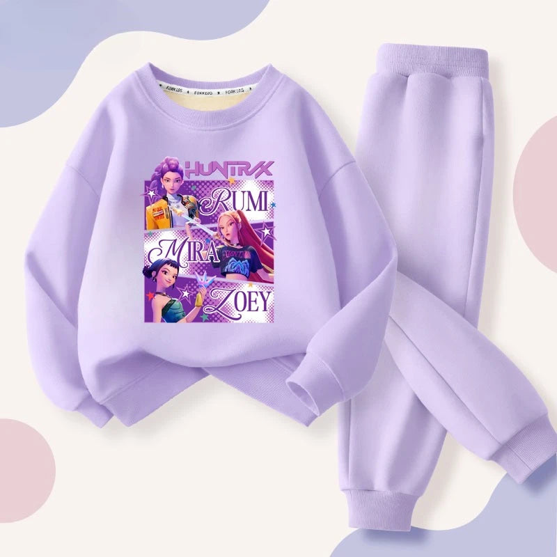 Kpop Demon Hunters Girls Hoodie & Pants 2pcs Set Kids Sport Tracksuit