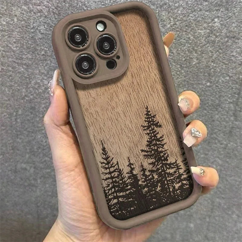 Retro Forest Brown Wood Case for iPhone 17 16 15 14 13 12 11 Pro Max Plus