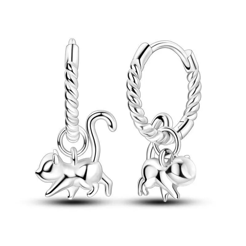 925 Sterling Silver Cats Dogs Animals Hoop Ear Studs Anniversary Gift