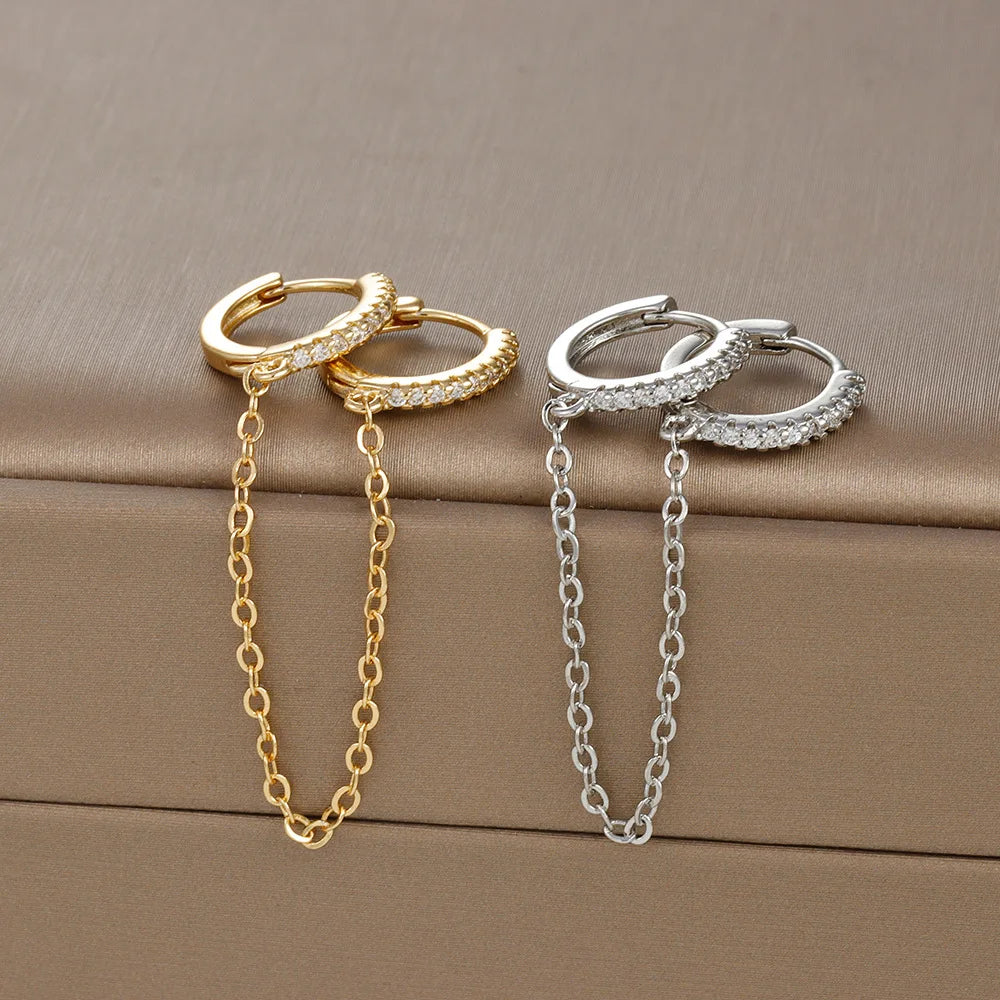 French Design Gold Colour Long Chain Flower Dangle Earrings Zircon