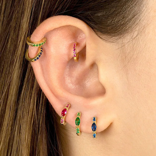 2023 Simple Stainless Steel Round Hoop Earring Colourful Zircon