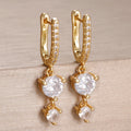 2PCS Stainless Steel Cubic Zirconia Drop Earring Shiny Pendant