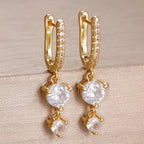 2PCS Stainless Steel Cubic Zirconia Drop Earring Shiny Pendant