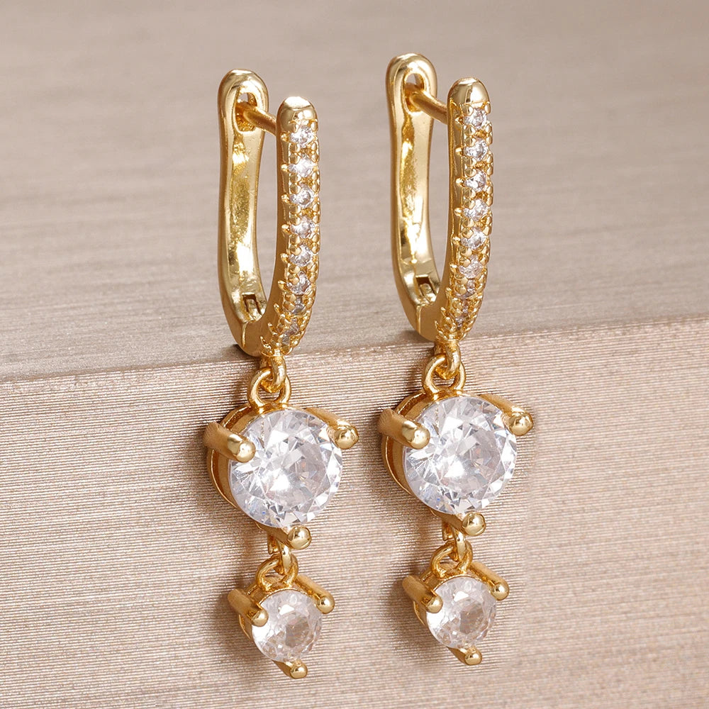 2PCS Stainless Steel Cubic Zirconia Drop Earring Shiny Pendant