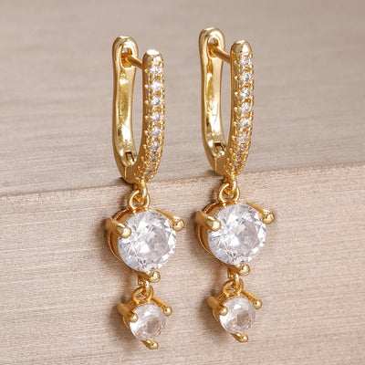 2PCS Stainless Steel Cubic Zirconia Drop Earring Shiny Pendant
