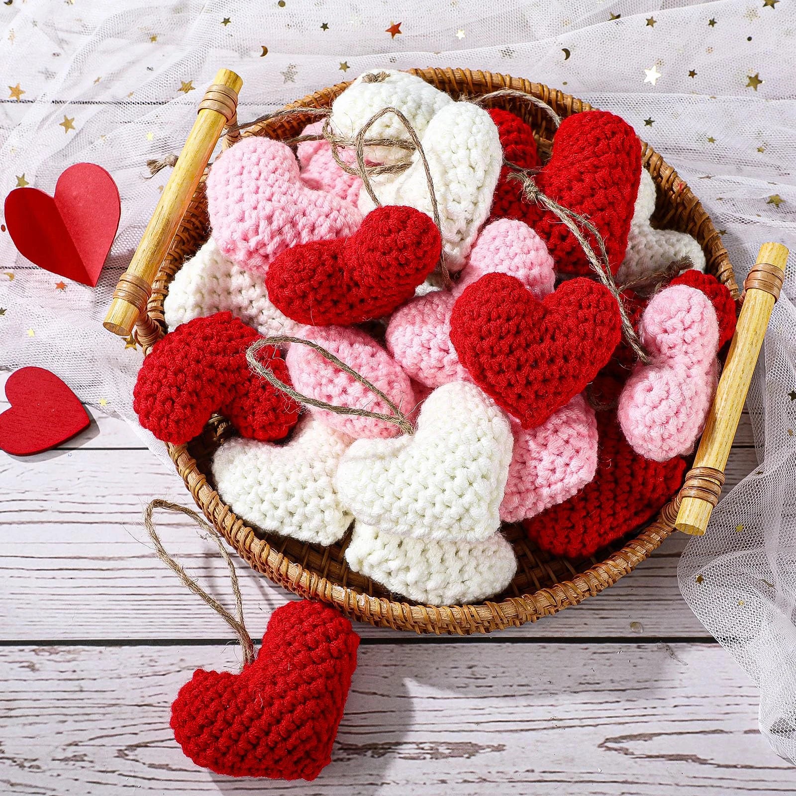 12 Knitted Heart Hanging Pendants Red Pink White Valentine's Day Decor Gift Ship from UK