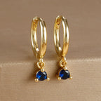 18K Gold Plated Green Zirconia Huggies Hoop Earrings Square Pendant