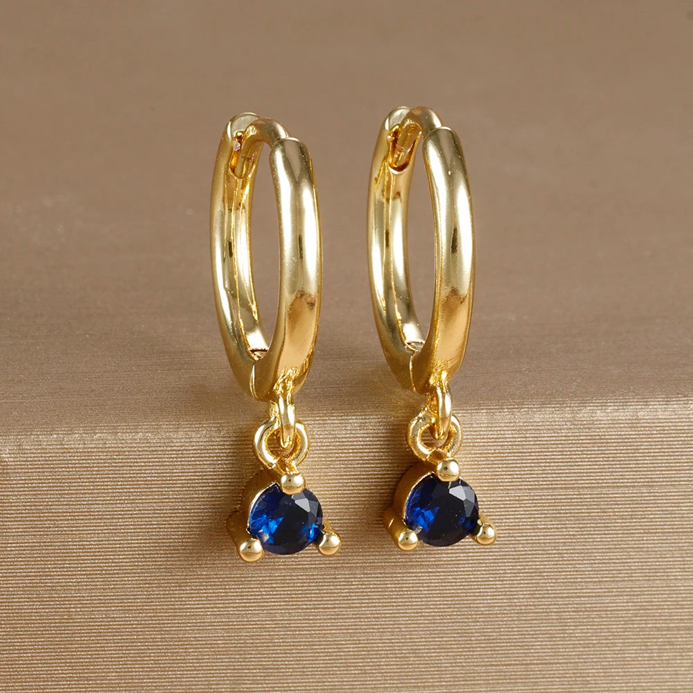 18K Gold Plated Green Zirconia Huggies Hoop Earrings Square Pendant