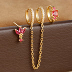 3PCS Stainless Steel Long Chain Two Hole Piercing Earrings Tassel