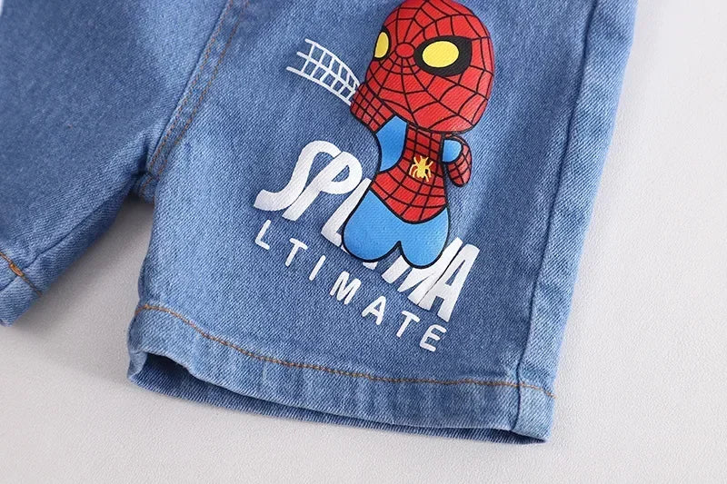 Summer Boys Spiderman Short Sleeve T-Shirt & Jeans Set Kids Fashion Clothing