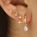 4PCS Star Moon Stainless Steel Zircon Stud Earrings 14K Gold Plated