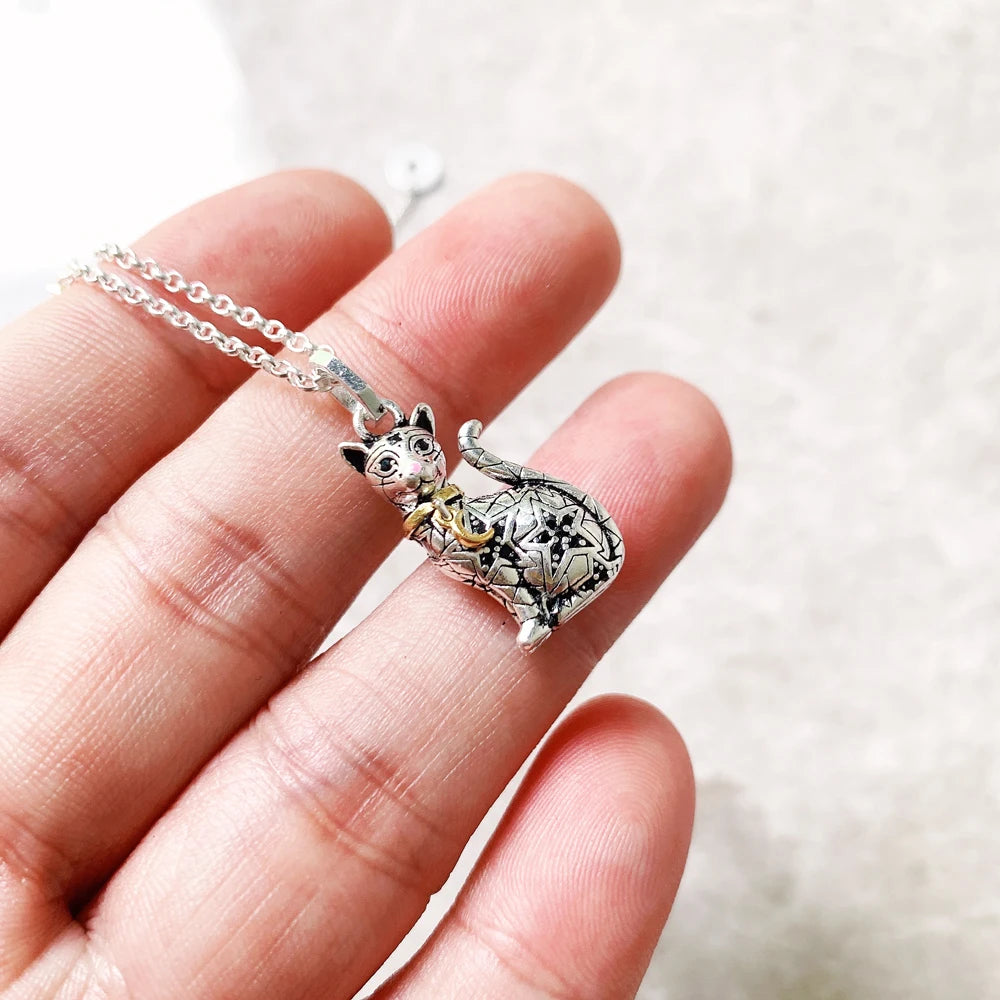 Magic Cat Pendant Necklace 925 Sterling Silver Fashion Jewellery Women Gift