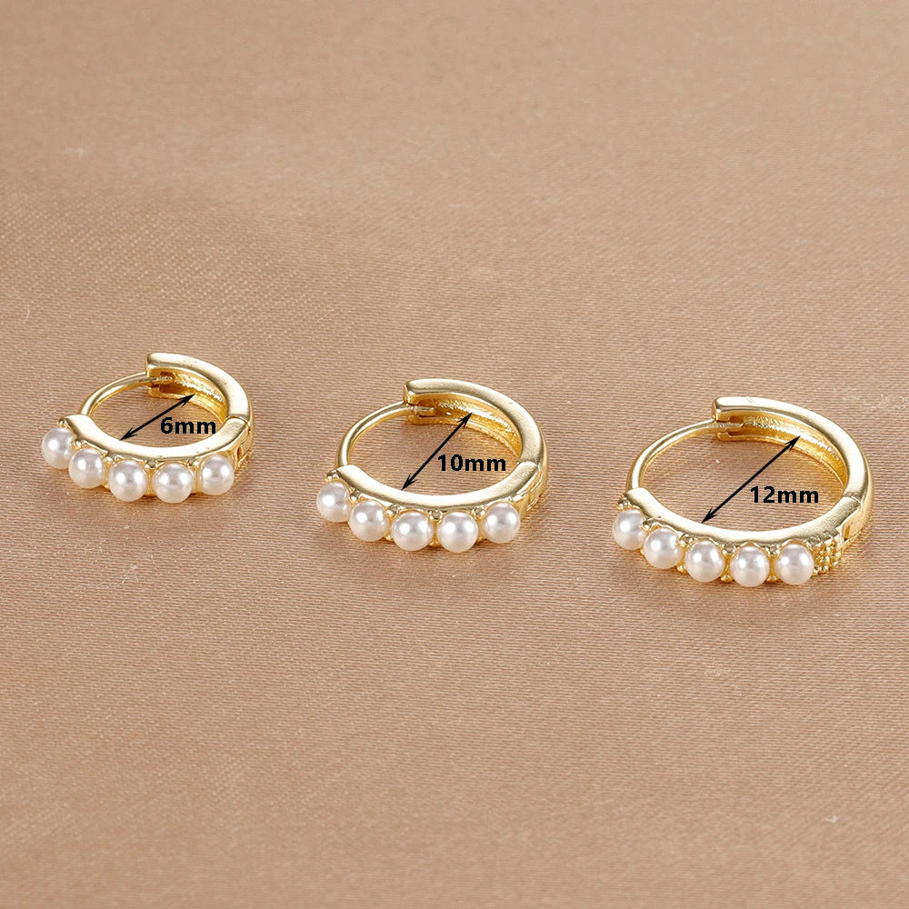 3PCS Stainless Steel Little Pearl Hoop Earrings Small Round Circle