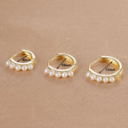 3PCS Stainless Steel Little Pearl Hoop Earrings Small Round Circle