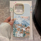 Skiing Town Winter Lychee Case for iPhone 17 16 15 14 13 Pro Max