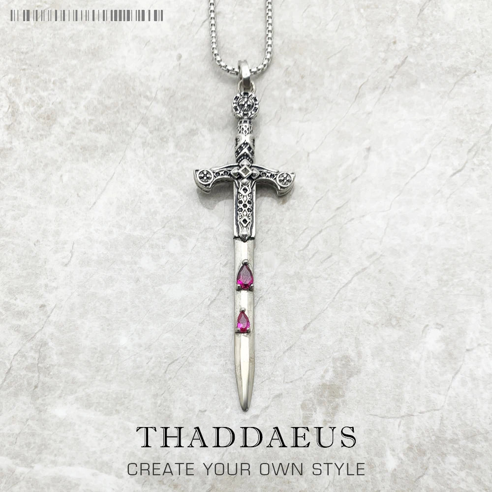 Sword Pendant Link Chain Necklace 925 Sterling Silver Vintage Jewellery Gift