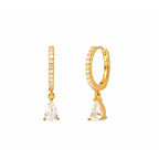 2PCS Stainless Steel Zirconia Small Hoop Earrings Water Drop Pendant