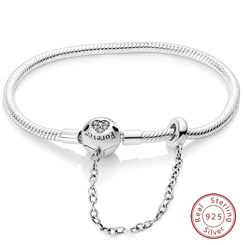 925 Sterling Silver Forever Love Peach Heart Bracelets Star Moon Airplane Earth Bracelets For Women Fit DIY Charms Party Jewelry