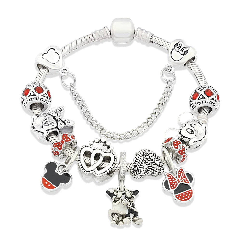 Red Pink Black Crystal Animal Charm Bracelet Heart Mickey Minnie Gift