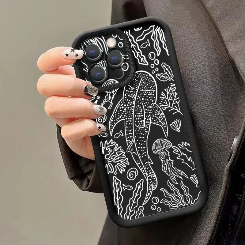 Whale Swimming Sea Case for iPhone 16 15 14 13 12 11 Pro Max Plus XR SE2