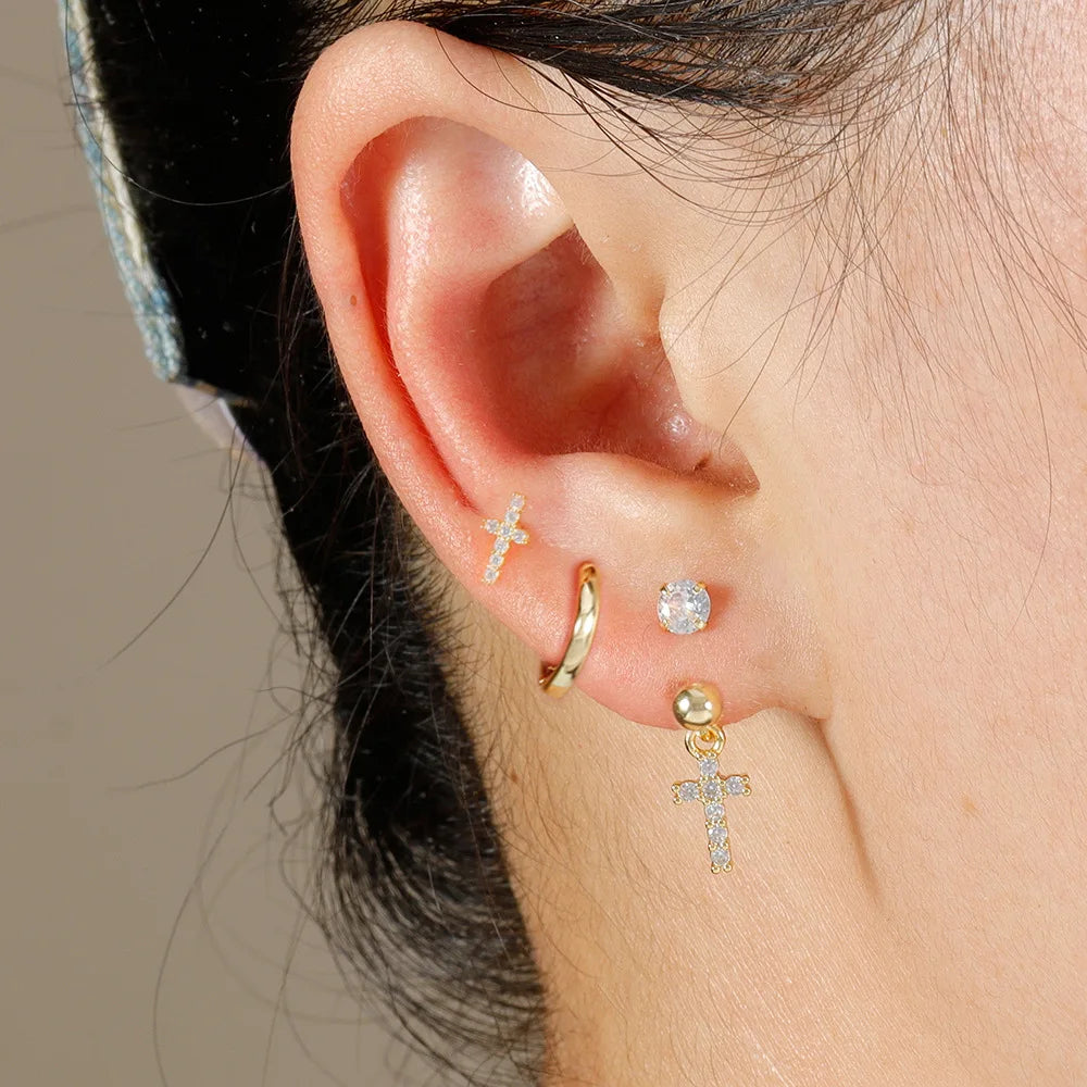 3pcs Stainless Steel Zircon Huggie Hoop Earrings Set Star Moon