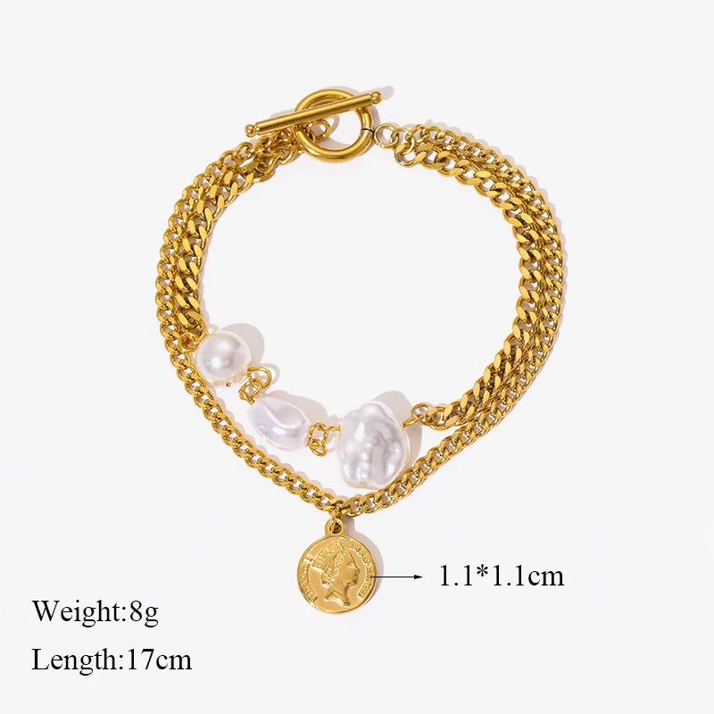 Heart Pearls Stainless Steel Charm Bracelet Girls Birthday Jewellery