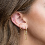 2PCS Gold Colour Crystal Zirconia Chain Hoop Earrings Small Pendant