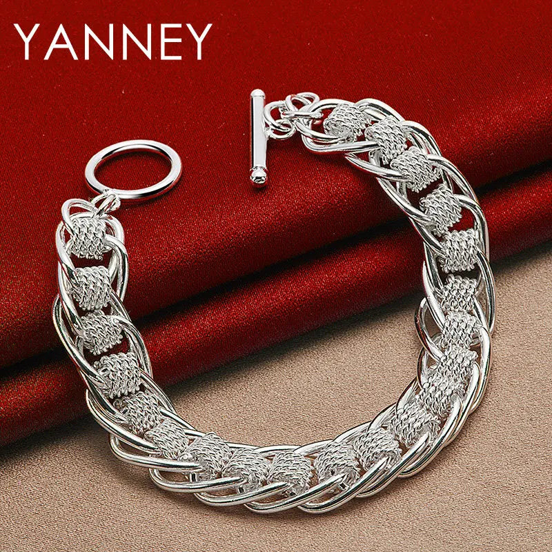 925 Sterling Silver 8-inch Braided Bracelet Men Women Hip Hop Jewellery Gift