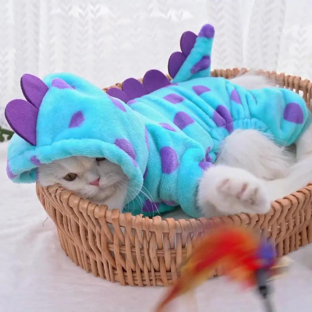 Dinosaur Plush Pet Costume 4-Leg Jumpsuit Flannel Cosplay Party Outfit
