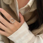 925 Sterling Silver Geometry Sanding Adjustable Rings For Women Elegant Wedding Luxury Jewelry Accessories Argent 925