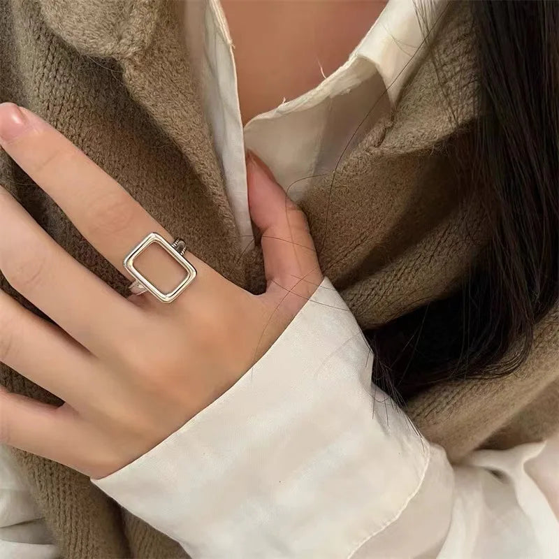 925 Sterling Silver Geometry Sanding Adjustable Rings For Women Elegant Wedding Luxury Jewelry Accessories Argent 925