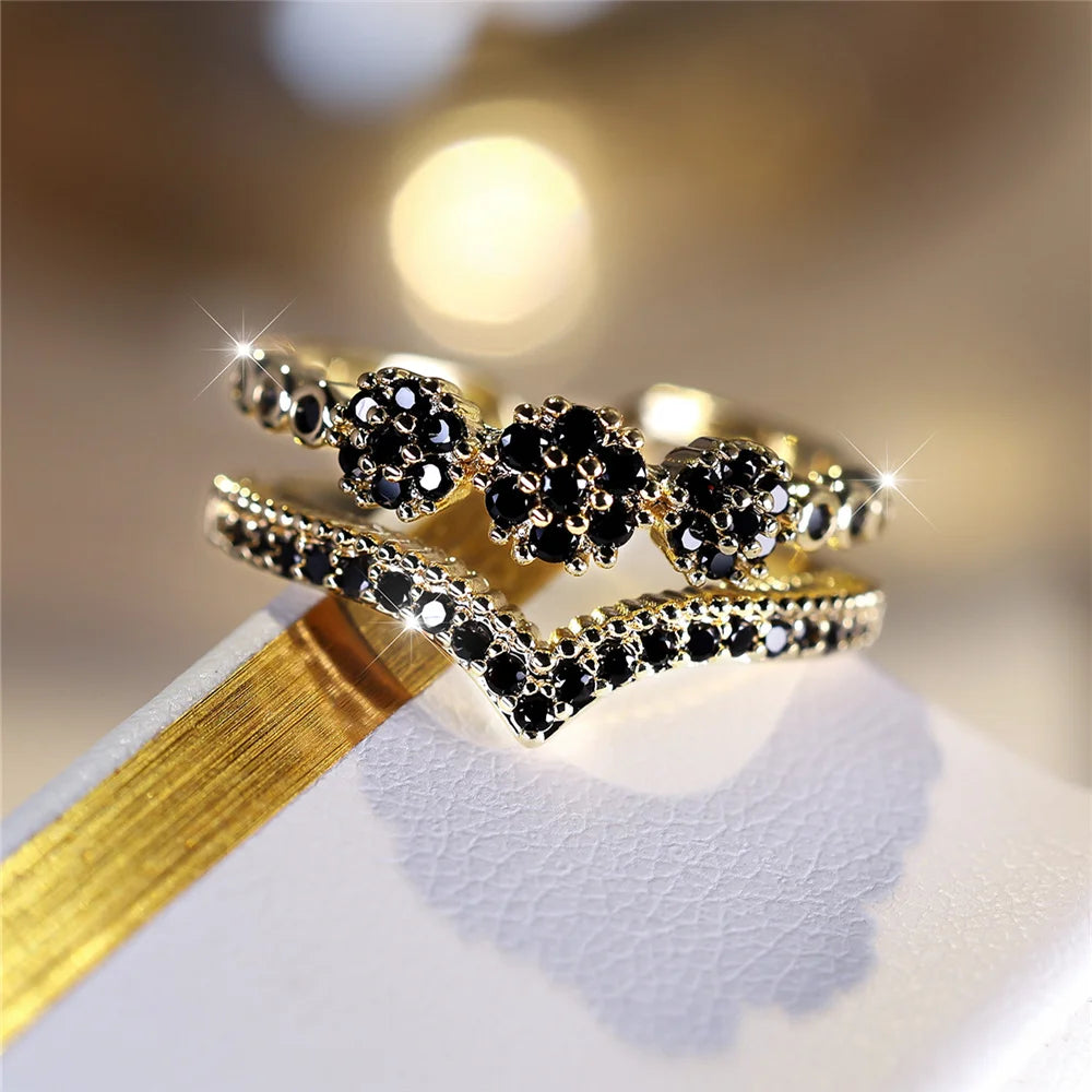 Charm Female Green Purple Blue Zircon Stone Open Adjustable Ring Vintage Gold Color Wedding Jewelry For Women