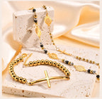 Beads Chain Virgin Mary Bracelet For Women, Stainles Steel Rosary Cross Bracelets, Gold Plated Faith Jewelry Gift