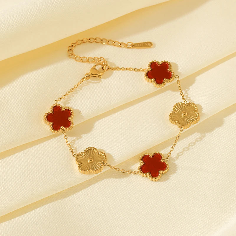 White Flower Stainless Steel Bracelet Five-Leaf Clover Wrist Jewellery