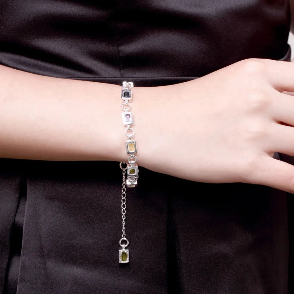 Cute Zircon Crystal Chain Bracelet 925 Sterling Silver Women Wedding Lady
