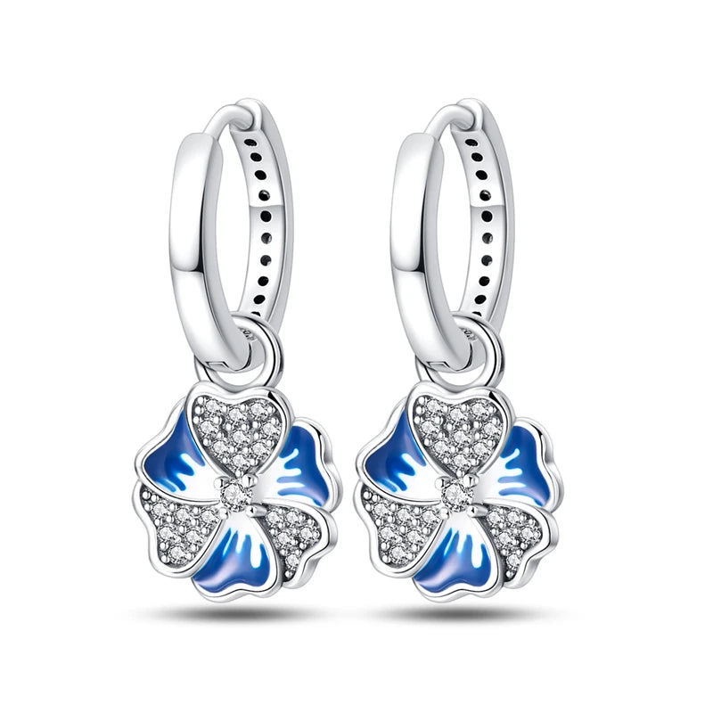 925 Sterling Silver Blue Hydrangea Flower Drop Earrings Anniversary Jewellery Gift